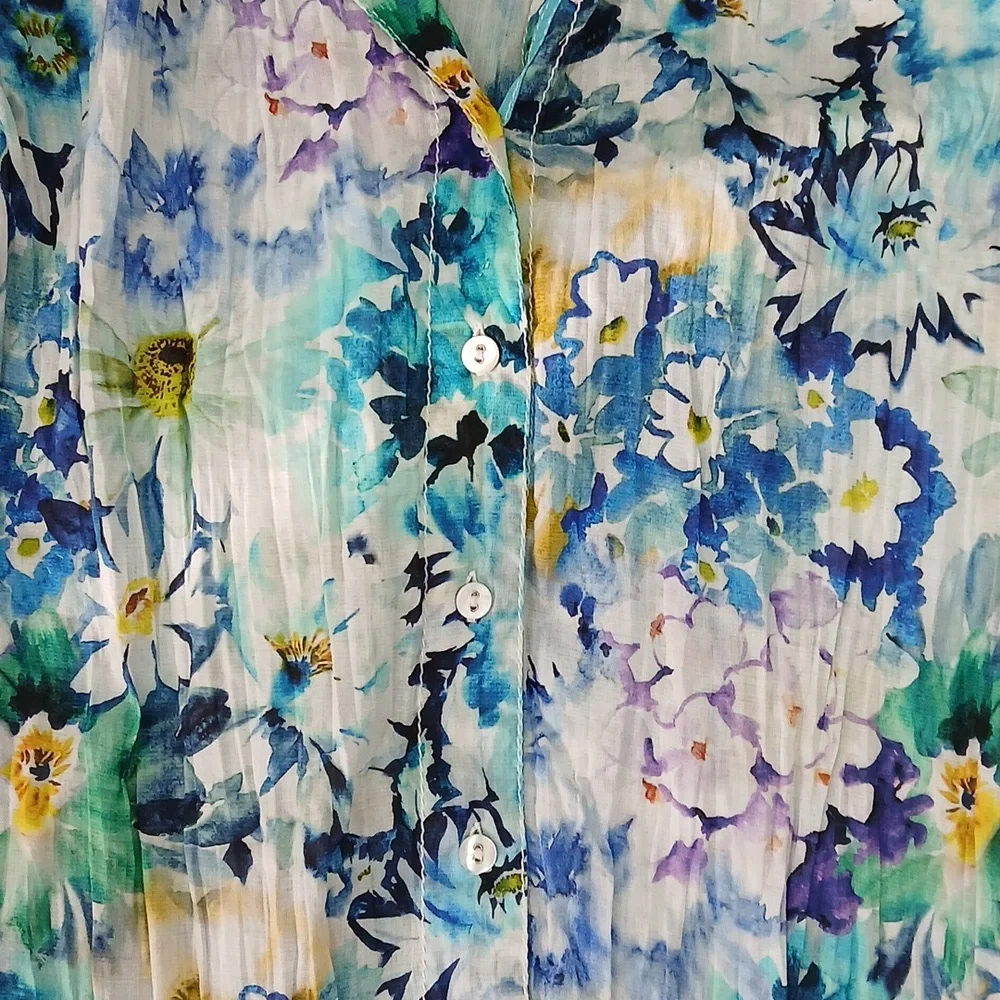 Cino La Palma Print Cotton Long Sleeve Button Down Top Size Small - Picture 3 of 6